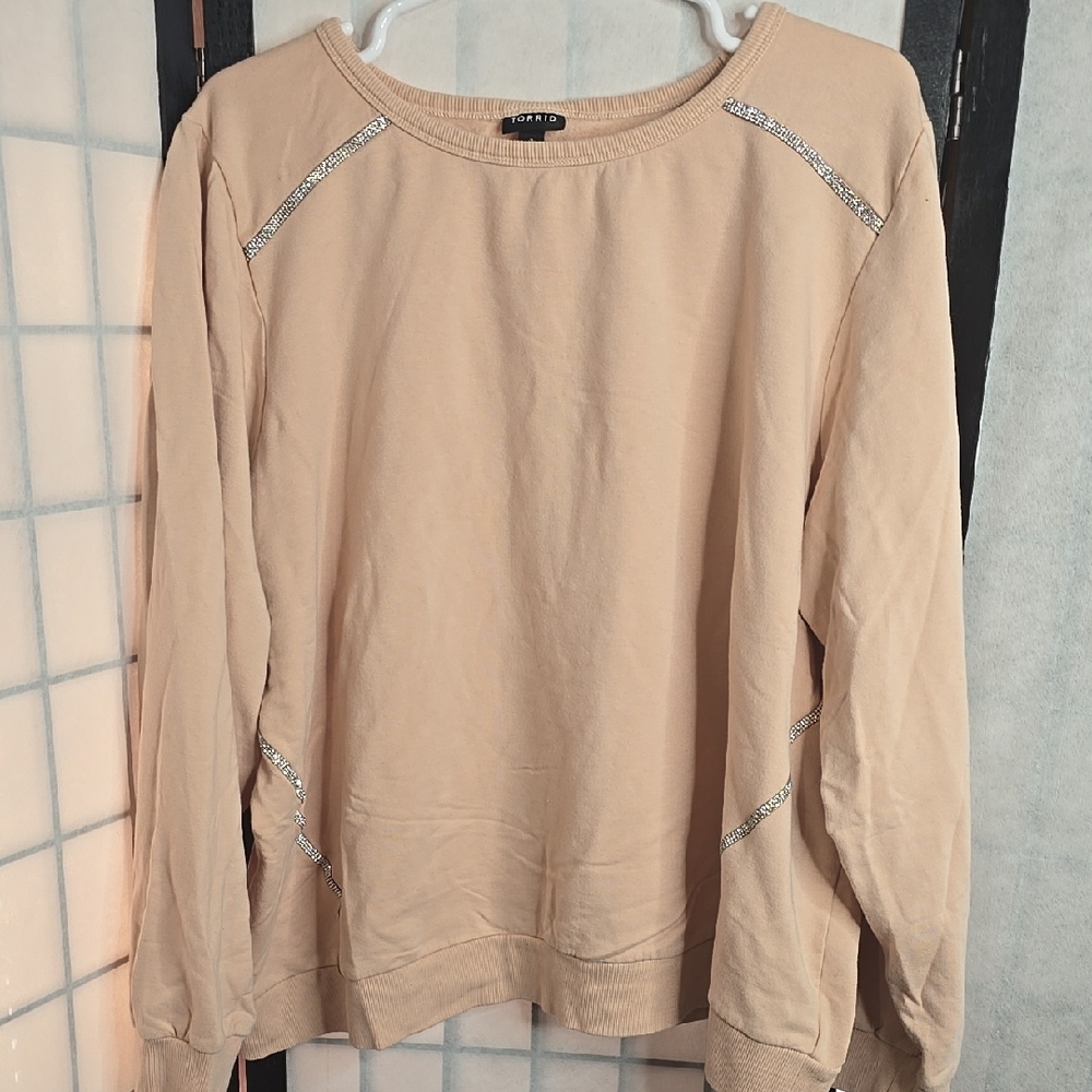 Tan Women's Sweater with Accents of Shimmering Rhinestones